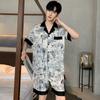 Ink Wash Painting Men Pajamas Suit Ice Silk Thin Summer Short-sleeved Satin National Style Loungewear Loose Sleepwear Male Gift