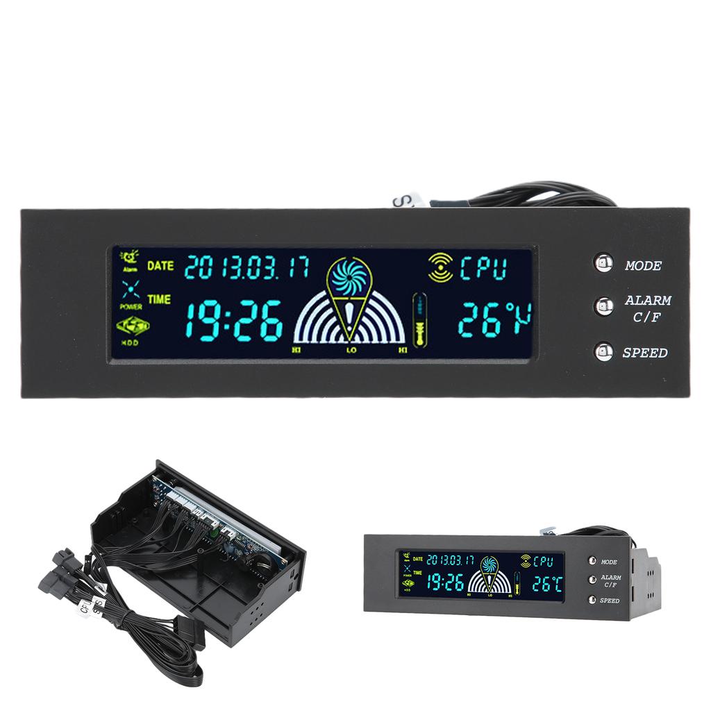 Computer 3‑Fan Speed Controller CPU HDD SYS Temperature Control LCD Front Panel 5.25in STW‑5023