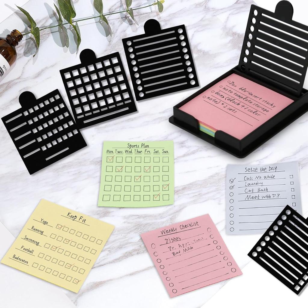 Sticky Note Stencil, Sticky Note Stencil and Holder, Post It Stencils, with Five Different Stencil, for Room and Office Desk Organizer, for 3x3 Inch