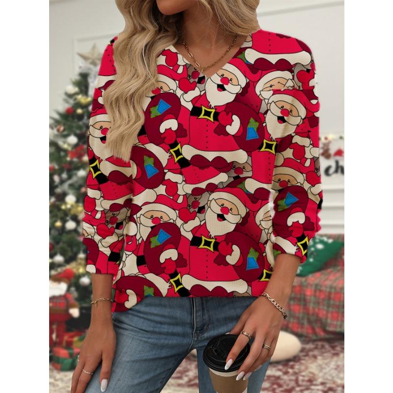 2025 Neue Herbst- und Wintermode Modischer und Niedlicher Weihnachten Allover-Druck Rundhals Nerzfell-Druckpullover