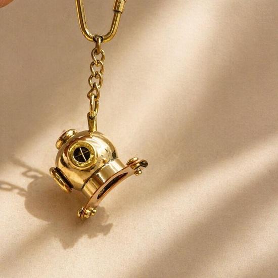 Brass Diving Helmet Keychain: Nautical Steampunk Mini Charm, Handmade Key Ring