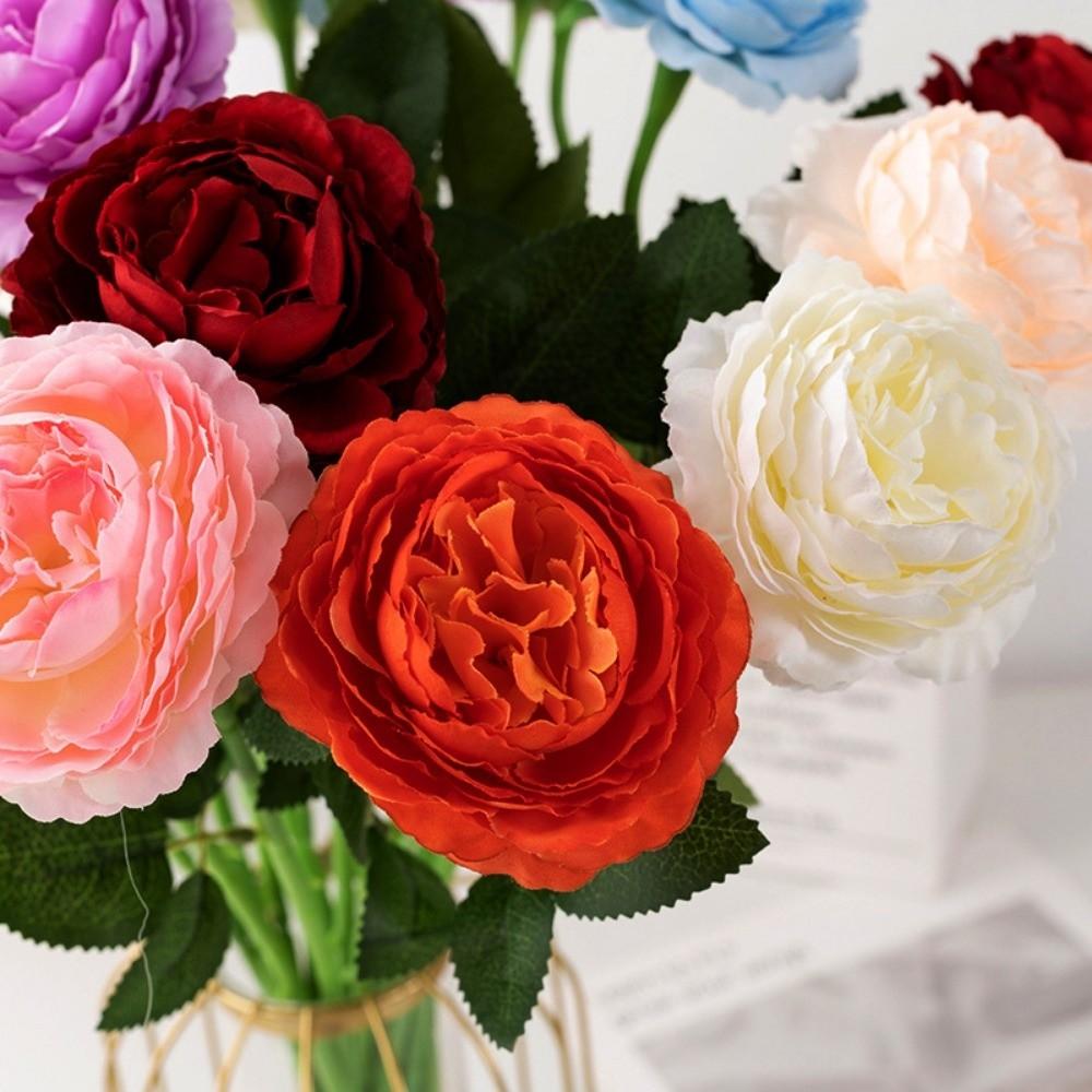 High Quality European 3heads Peony Multicolors 48*8cm/65cm Artificial Silk Rose Flower Branch Fake Rose Home Decorations