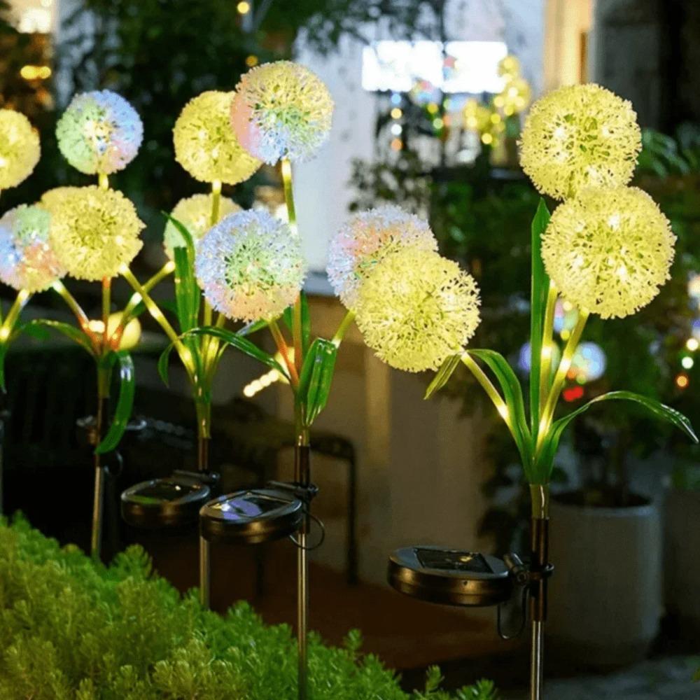 Solar-Powered Dandelion LED Garden Light Warm/colorful 3 Heads Dandelion Head Light for Garden Lawn Patio Pathway, Festive Outdoor Lighting Decor