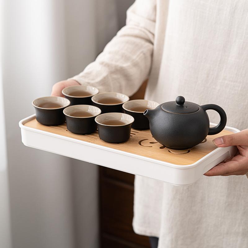 Travel Kung Fu Tea Set Small Set Household High-End Teapot Ceramic Teacup Outdoor Tea Tray Portable Bag