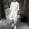 Men's Summer Chinese-Style Cotton Linen T-Shirt and Cropped Pants Suit