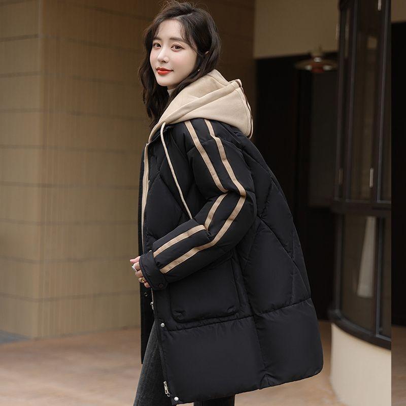 Χαλαρό Ζεστό Χειμωνιάτικο Πουπουλένιο Βαμβακερό Παλτό Γυναικείο Μακρύ Μπουφάν με Γέμιση Ψεύτικο Δύο Κομματιών Χοντρό Χειμωνιάτικο Παλτό