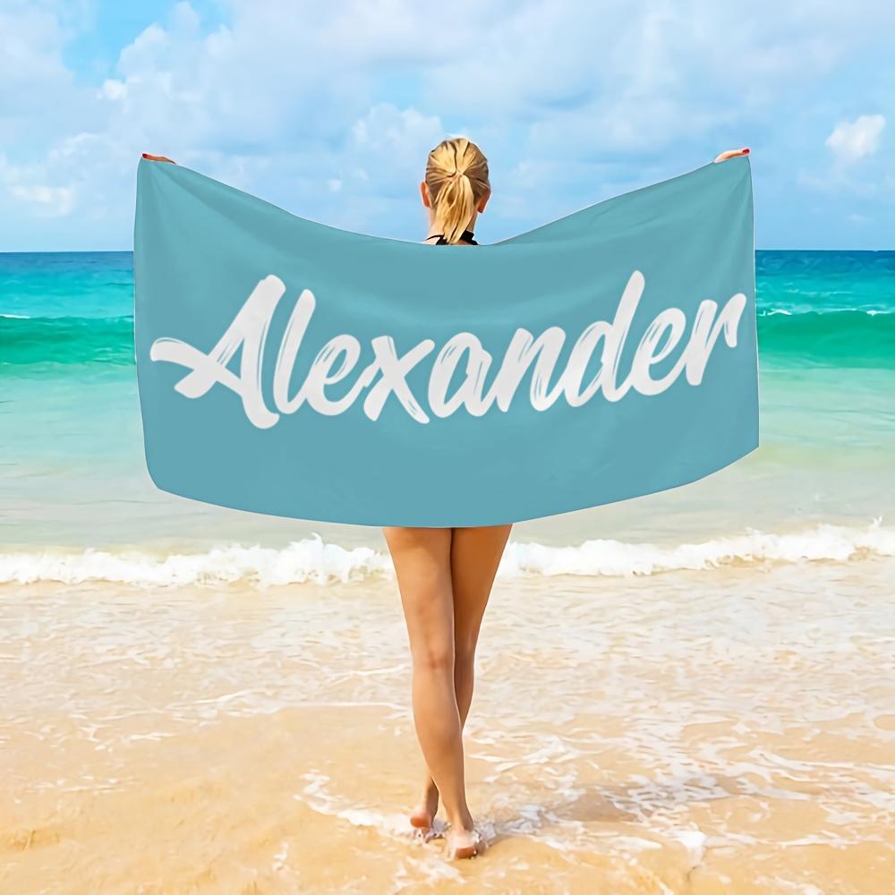 Personalized Beach Towel Custom Name/Logo Words Microfiber Towel Thin Quick Dry Absorbent for Beach Swimming Yoga Bath Sports