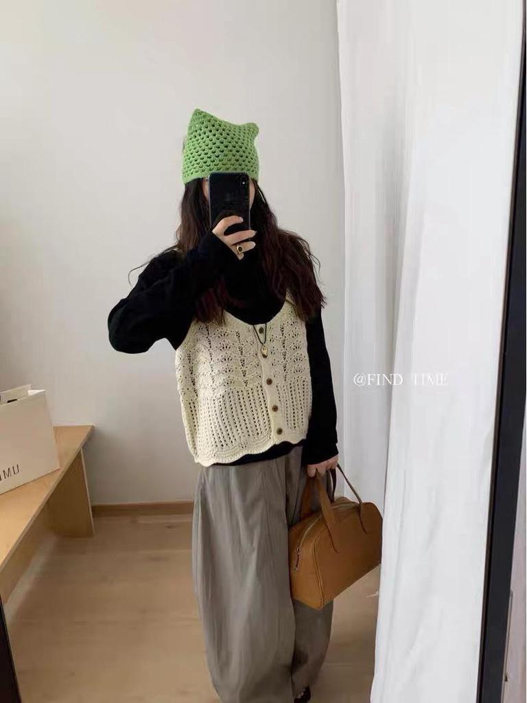 Herbst 2025 Wellenmuster Strickweste: Koreanischer Stil einreihiges Lagen-Tanktop