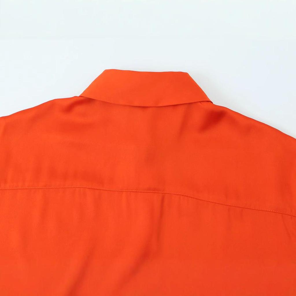 2025 Spring Women's European & American Silk Satin Long Sleeve Lapel Shirt