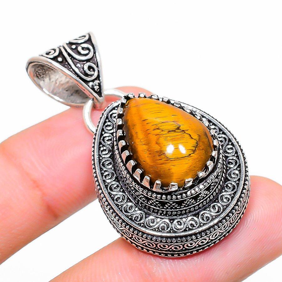 

Vintage Tiger Eye Gemstone Handmade Ethnic Jewelry Pendant 1.69 VR-1447