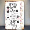 Print Rustic Everyday Sewing Keeps the Madness Away Rectangle Iron Sign Wall Art   Modern Farmhouse Decor for Living Room
