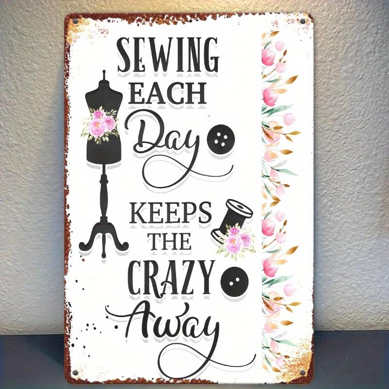 Print Rustic Everyday Sewing Keeps the Madness Away Rectangle Iron Sign Wall Art Modern Farmhouse Decor for Living Room