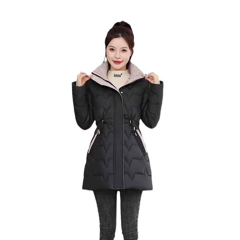 Damen Wintermantel im koreanischen Stil - Schlank geschnitten, dick, warm, mittellang, wattierte Jacke