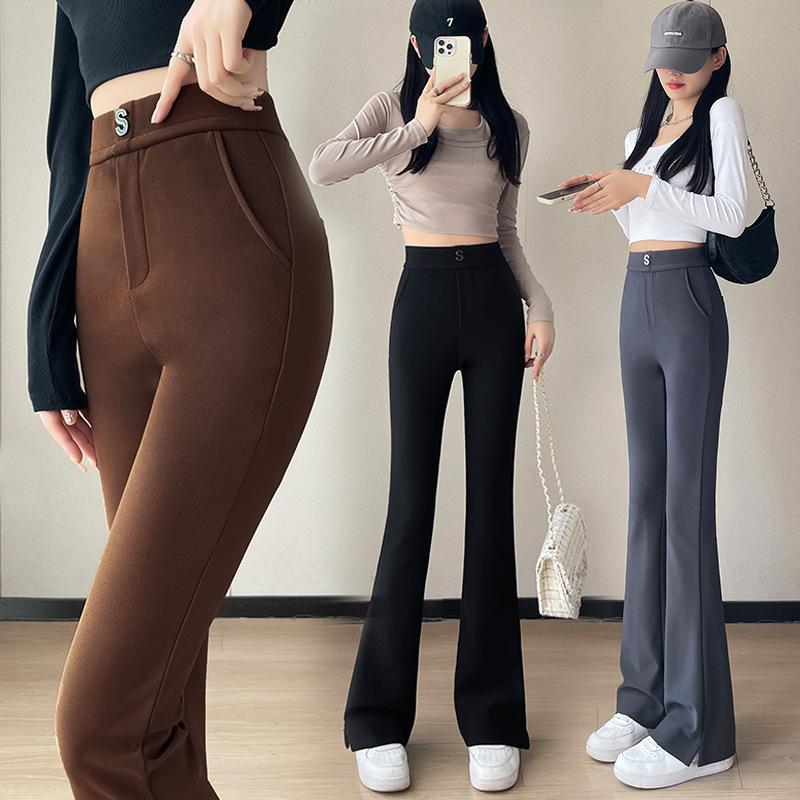 Elegant High-waisted Micro-flared Pants for Autumn Wear New Stretch Elasticated Waist Suit Pants Slim Slit Casual Trousers