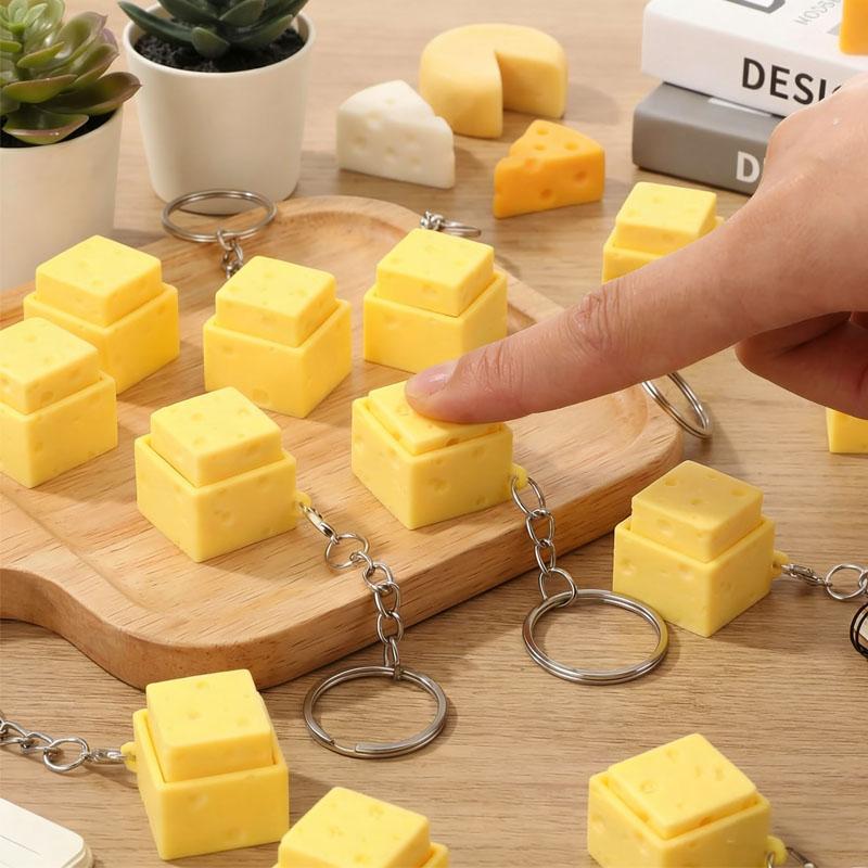 Cheese Clicker Fidget Keychain Keyboard Decompression Button Finger Toys Stress Relief Gifts for Adults Kids Boys Girls