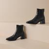 Krazing Pot Sheep Skin Square Toe Winter Med Heels Chelsea Boots Women Zipper Retro Fashion Leisure Ankle Boots