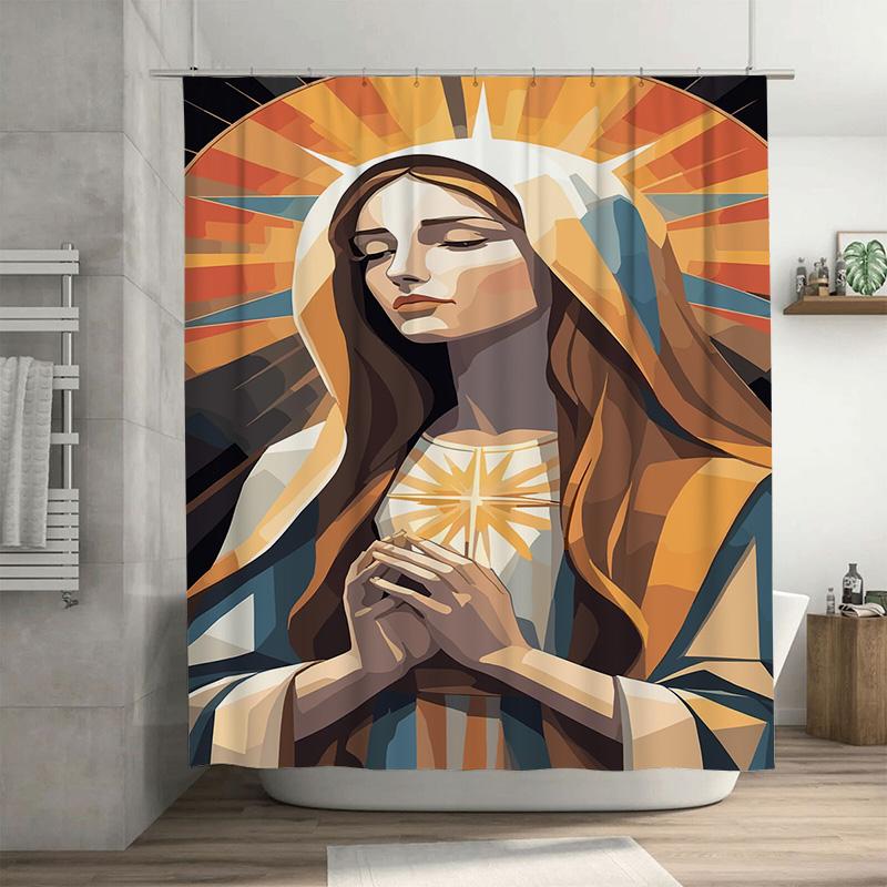 

Tuniu Elegant Prayerful Virgin Mary Bathroom Shower Curtain Backdrop Divine Art Deco Wall Hanging W60H190(CM)-1 Pcs