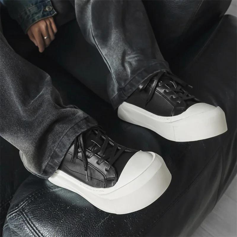 Fashion Fashion Casual Leather Men Thick Bottom Oxford Shoe New Outdoor Non-Slip Lace-Up Walking Sneakers Comfy All-match Vulcanize Shoe