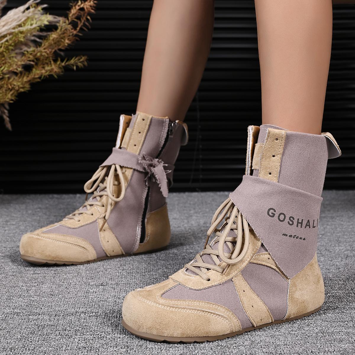 

Women s Ankle Sport Running Shoes Casual Walking Canvas Snow Boots Lace Up Round-toed Brand Trendy Women Boots Zapatillas Mujer 35 хаки