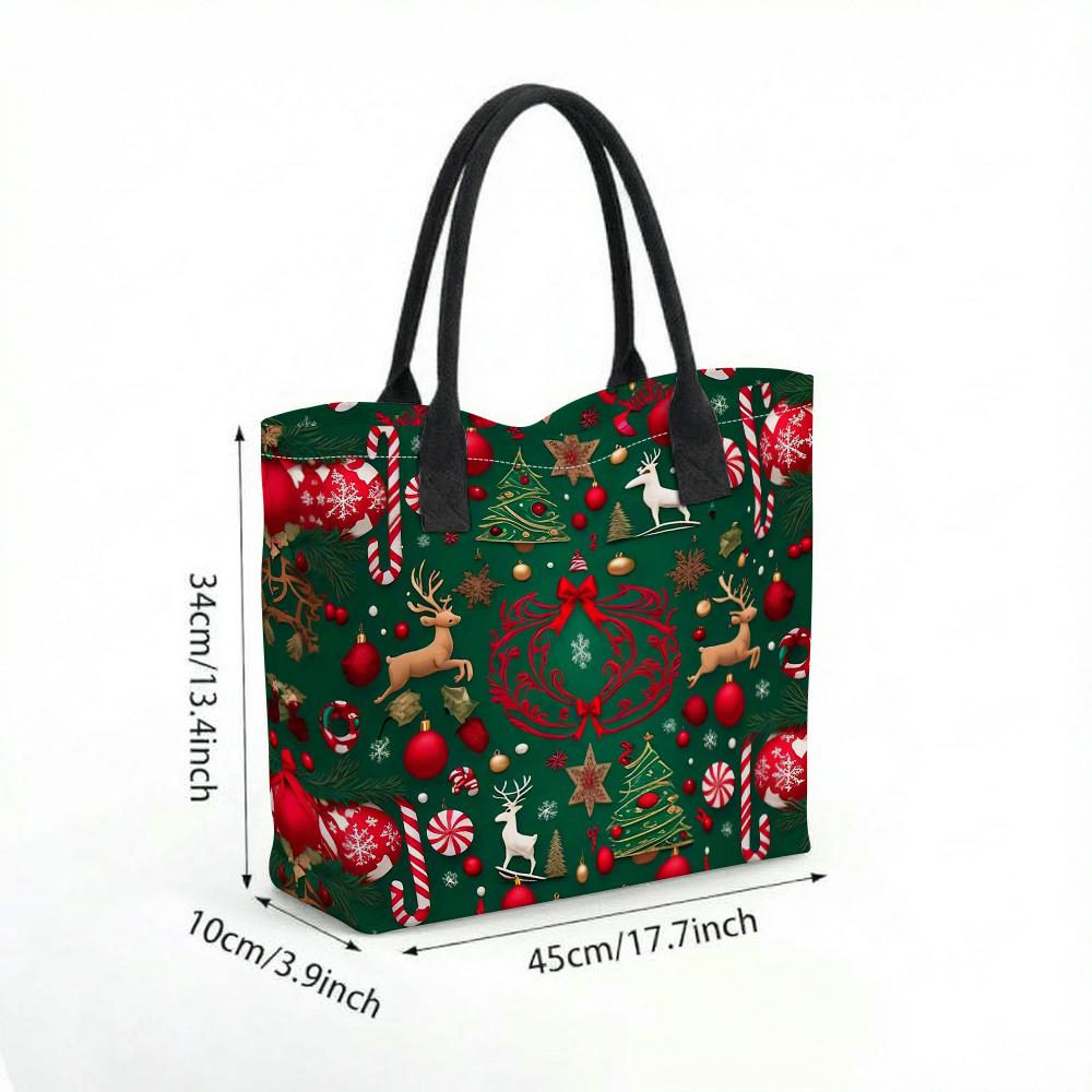 Christmas Pattern Large Tote Bag Holiday Casual Shoulder Handbag for Shopping Travel Daily Use