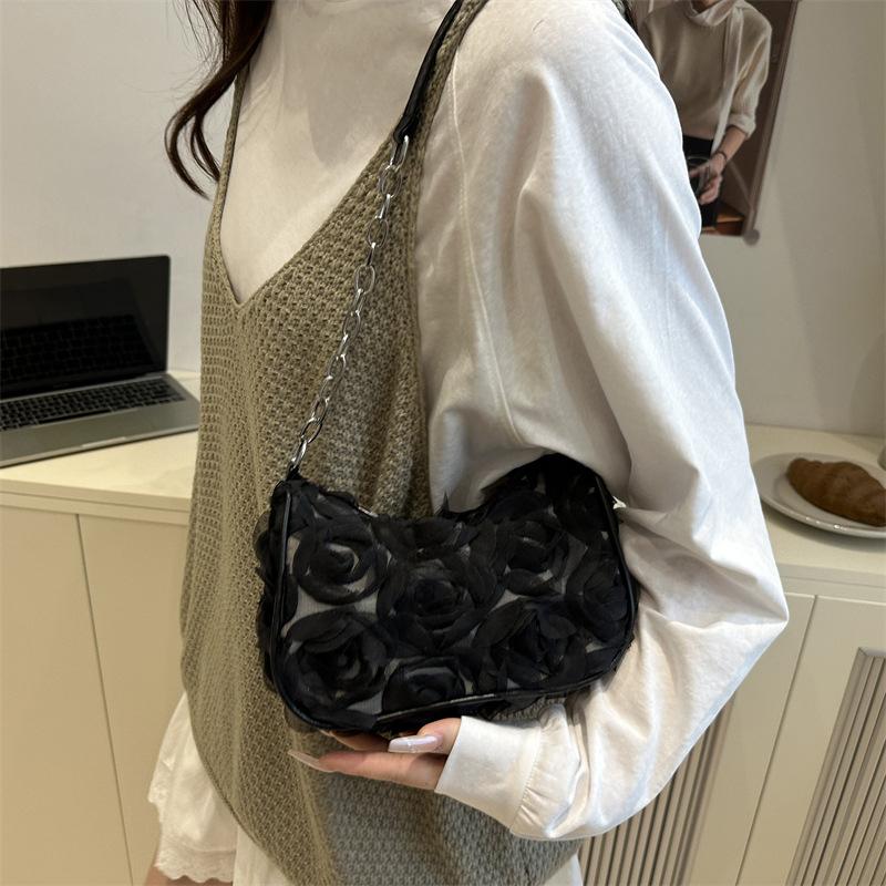 Elegant Rose Flower Shoulder Bag Women's Bridal Underarm Handbag Wedding Clutch Purse Evening Party Bag