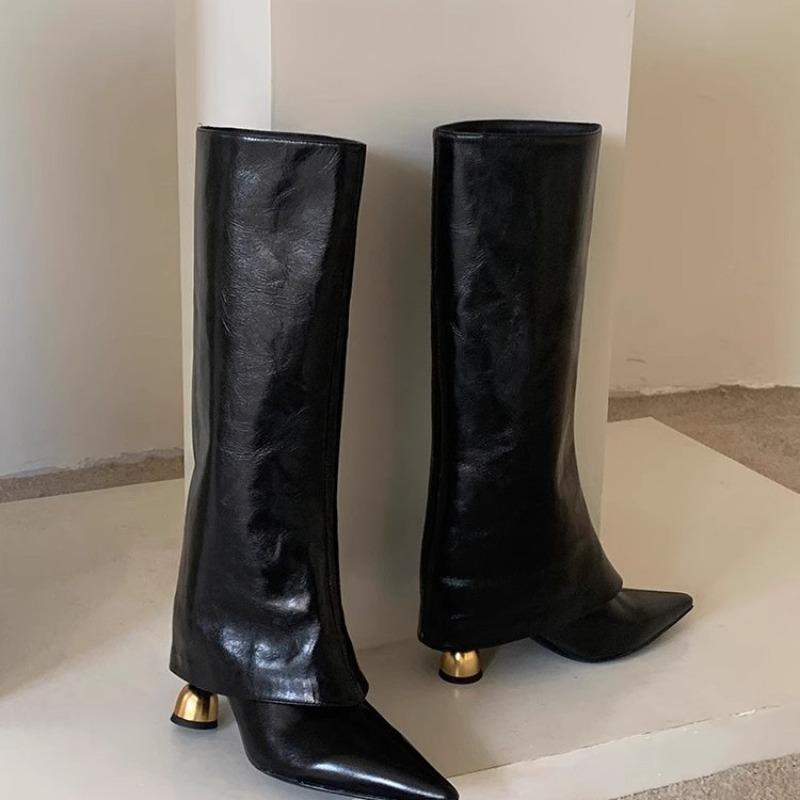 New Pointed-toe Straight Thigh-high Boots, Oversized Thick-heeled Trouser Boots, Women's Boots, Women's Shoes