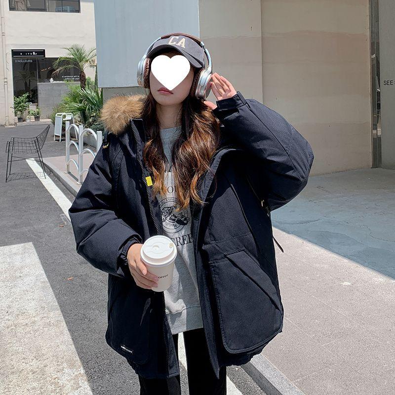 Women's 2025 Winter Thickened American Style Fur Collar Workwear Parka Jacket