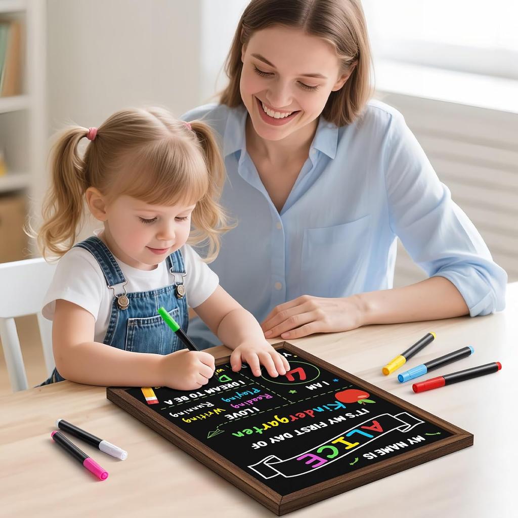 First & Last Day of School Board, 14 X 10.5 Inch Double Sided Back To School Chalkboard with Frame, Reble Wooden 1st Day of Preschool/Kindergarten