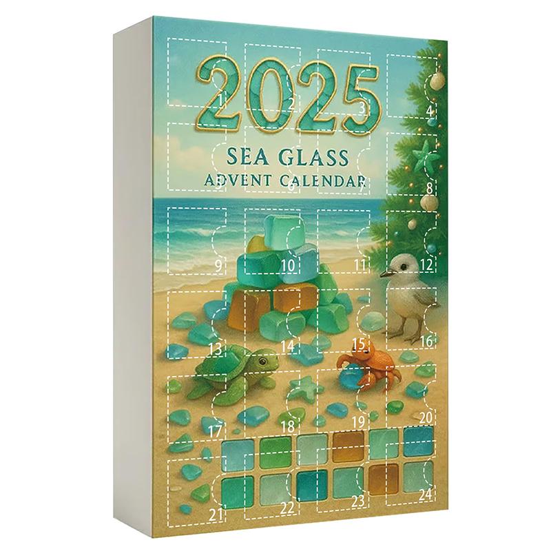 Sea Glass Christmas Tree Advent Calendar, 24 Days Christmas Countdown Calendar With Mini Sea Glass Ornaments