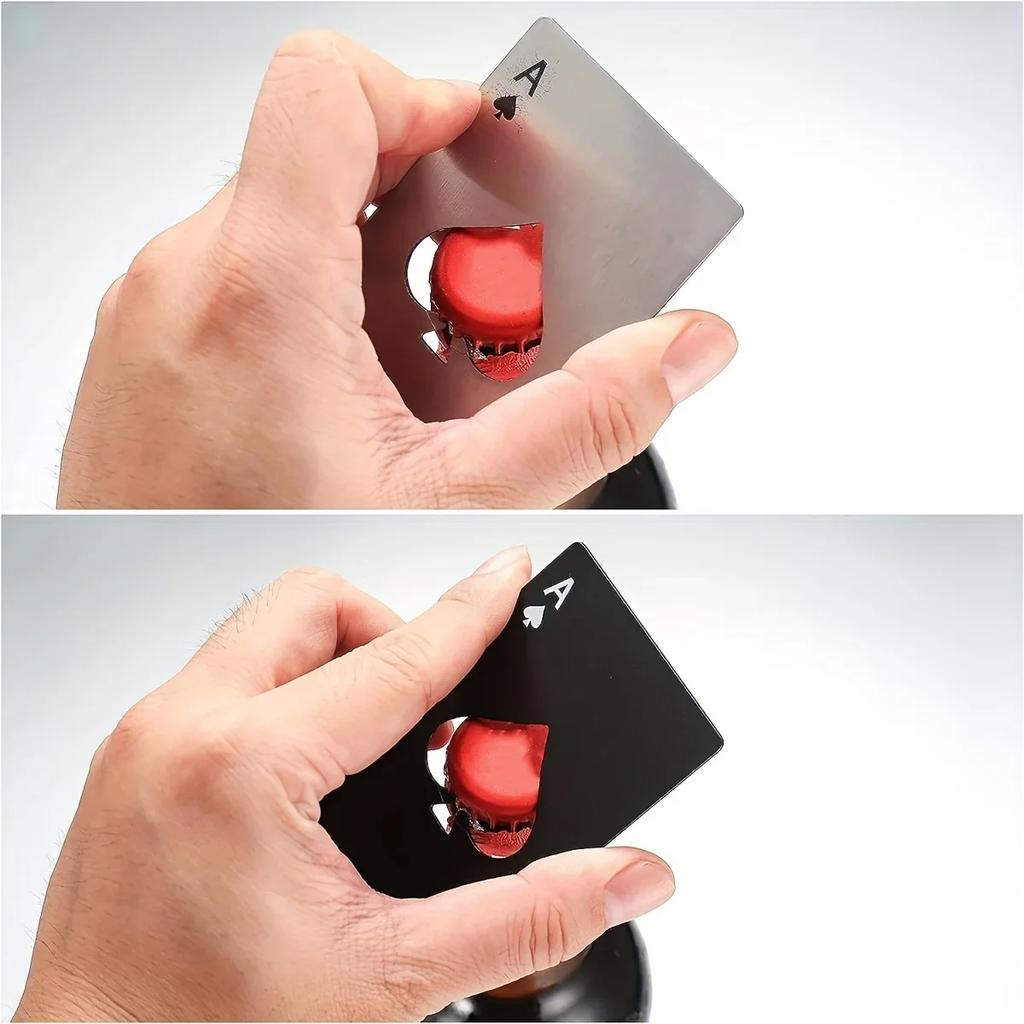 Kreativt Rostfritt Stål Flasköppnarset i Pokerkortform, 4 Delar Kreditkortdesign Ölöppnare, Verktygssats för Hemanvändning