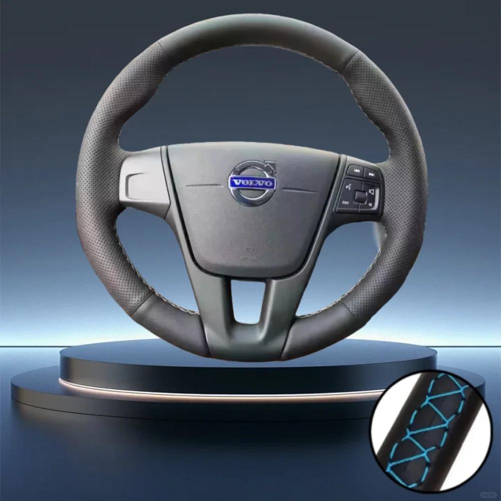Hand-Stitched Black Perforated Non-slip Microfiber Leather Steering Wheel Cover For Volvo XC60 S60 V40 V60 S40 2011-2017