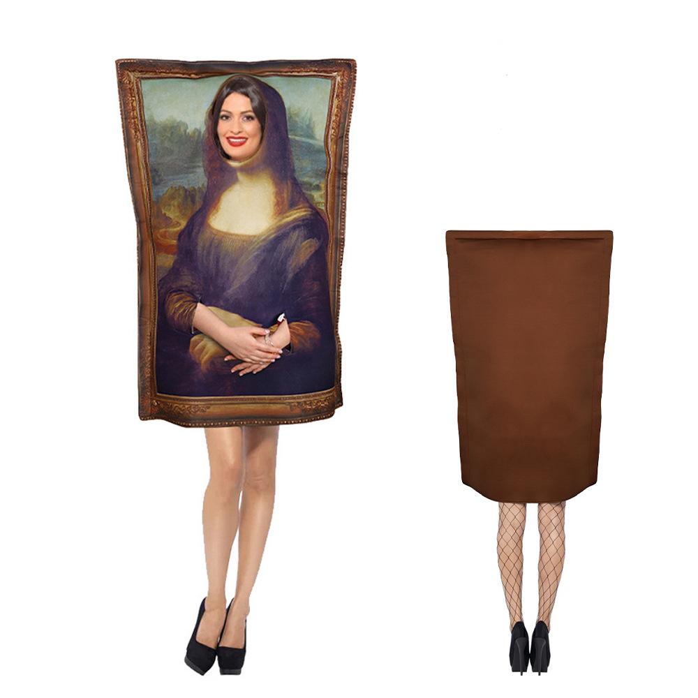 Grappig Papa Poep Kostuum & Mona Lisa Parodie Muurschildering Cosplay Outfit voor Halloween Schoolfeest Ouder-Kind Matching Set One Size brown