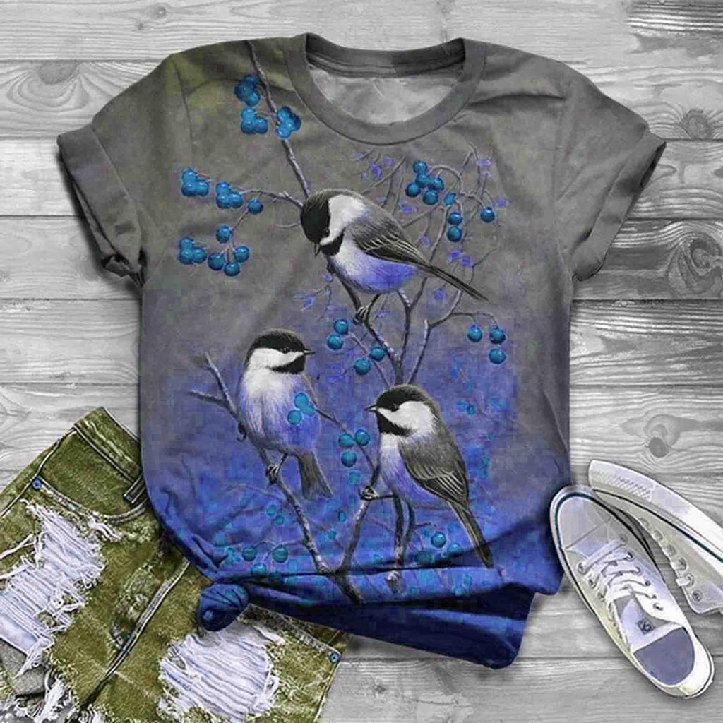 Plus Size Women Short Sleeve Printed Tops Tee T-Shirt Blouse