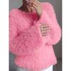 European and American women's clothing macaron round neck fluffy design sense solid color long-sleeved fluffy top
