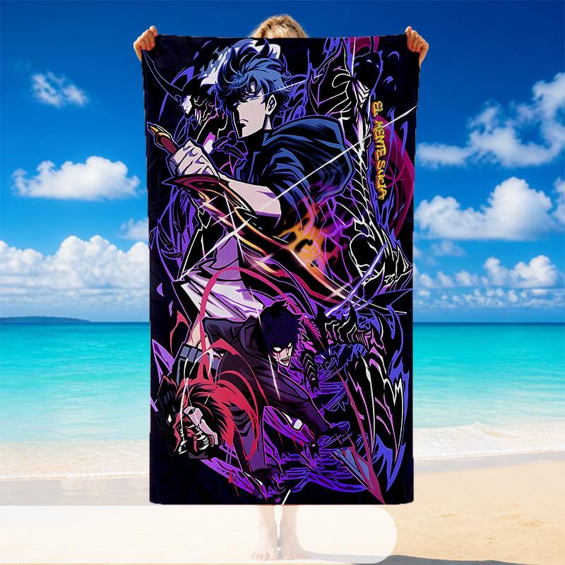 Quick Dry Beach Towel Solo Leveling Pattern, Lightweight Absorbent Towel for Pool Beach Vacation Use