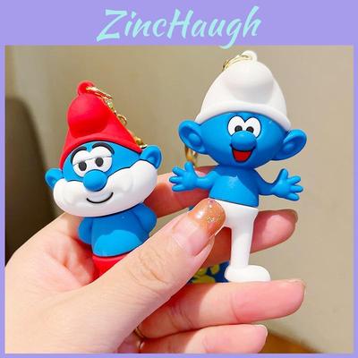 Smurfs Papa Jokey Smurf Smurfette Silicone Keychain Bright Colorful Cartoon Pendant