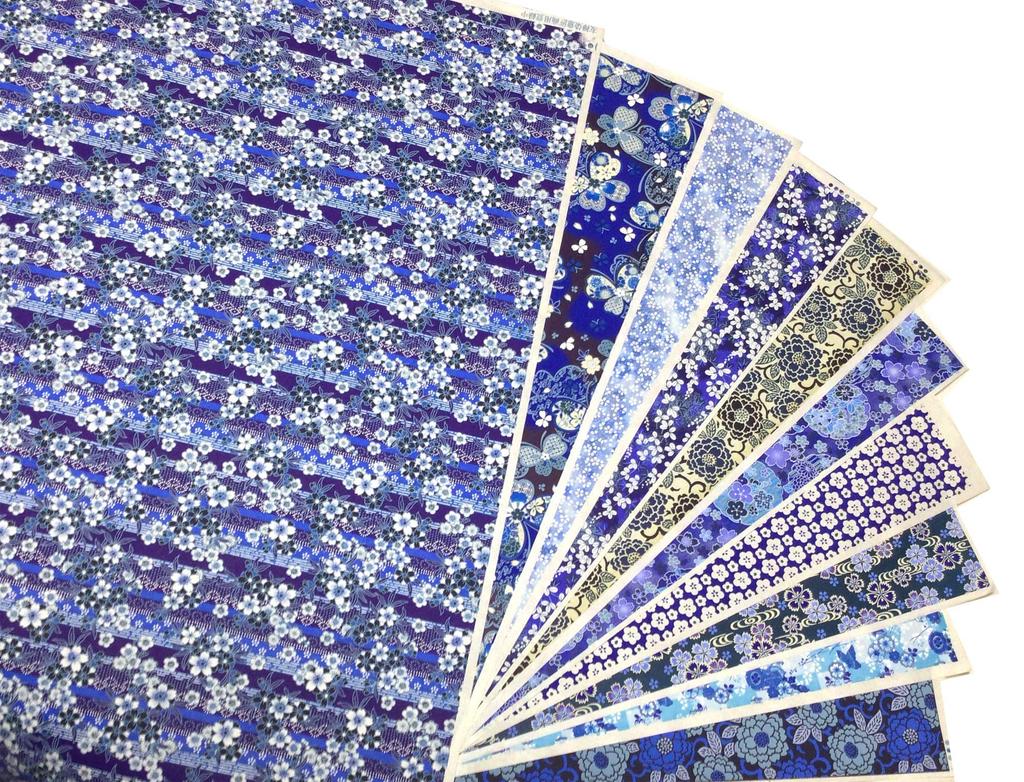 Kawasumi Washi Special Chiyogami Yuzen Washi Full 64 X 97 10 Patterns Indigo-Style Hand-Dyed Paper, Size, Cm,