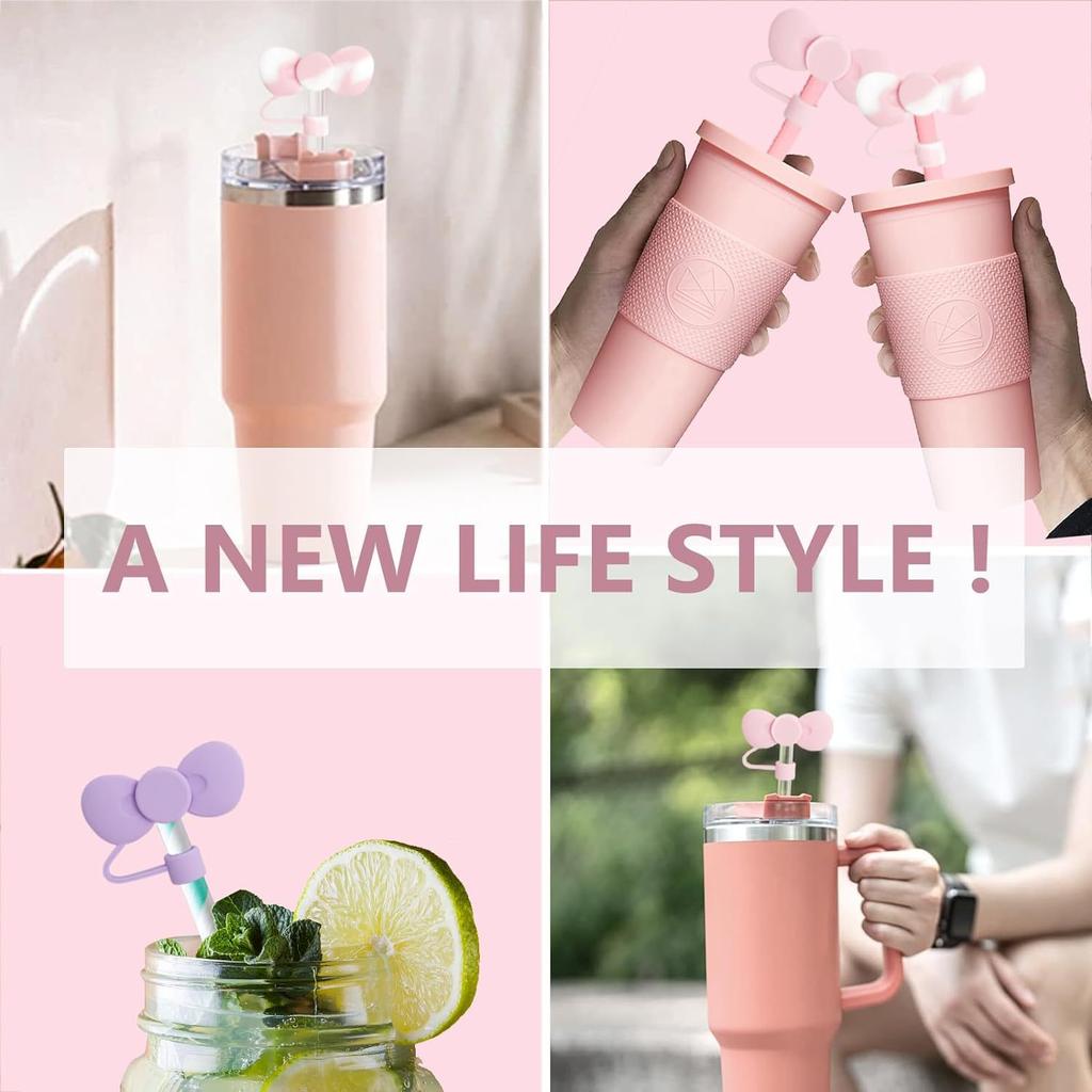 Bow Straw Cover Cap Topper For Stanley 30&40 Oz Tumbler Cup Reusable Silicone Straw Protector 0.4 In/10mm For Stanley Cup