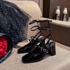 Fashion Sandals Women's High Heels Strap Roman Silver Lacquered Leather Baotou Sexy High Heels