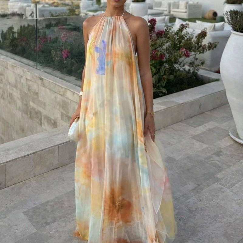 Women s Clothing Spring New European American Dress Fashionable Temperament Printed Backless L