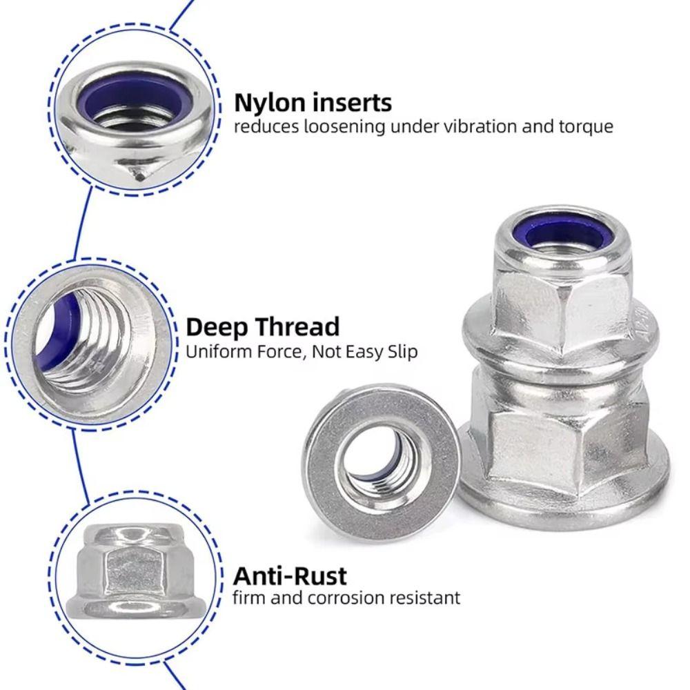 Anti Loose Hex Flanged Nuts Nylon Insert Nylon Lock Nuts New Fastener Nuts  GB Standard