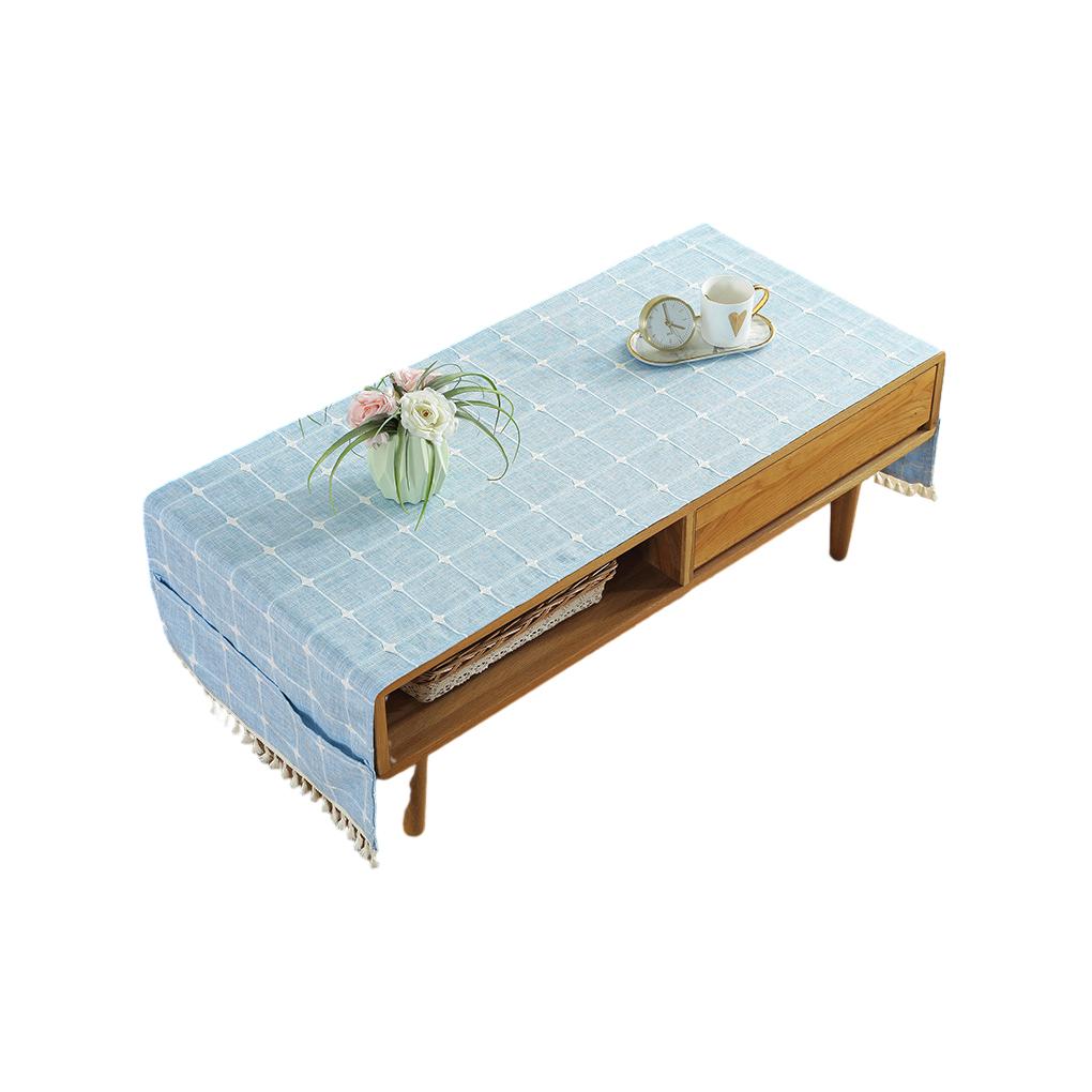 

Cotton Linen Tablecloth Rectangular TV Cabinet Coffee Desktop Fringe Waterproof Table Cloth for Dining Hall Garden 60*160cm,embroider/light blue