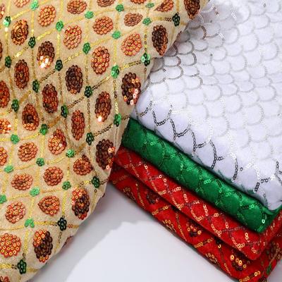 1Yards Sequin Fabric Halloween Christmas Fabric Clothing Shoes Hats Chinese New Year Handicrafts Embroidered Fabric Width 125CM