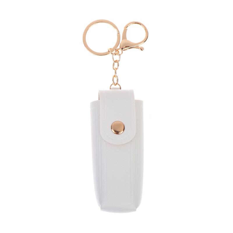 Solid Color Pu Leather Portable Mini Lipstick Pouch Keychain Mirror Pendant Keyring Fashion Storage Bag Women Makeup Accessories
