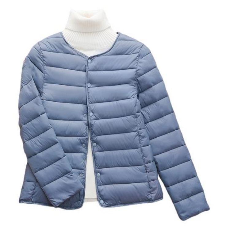 

Winter Warm Windproof Down Coat Thickened Padded Jacket Long Sleeves Round Neck Button Daily Outwear with Pockets for Cold Weather M синий