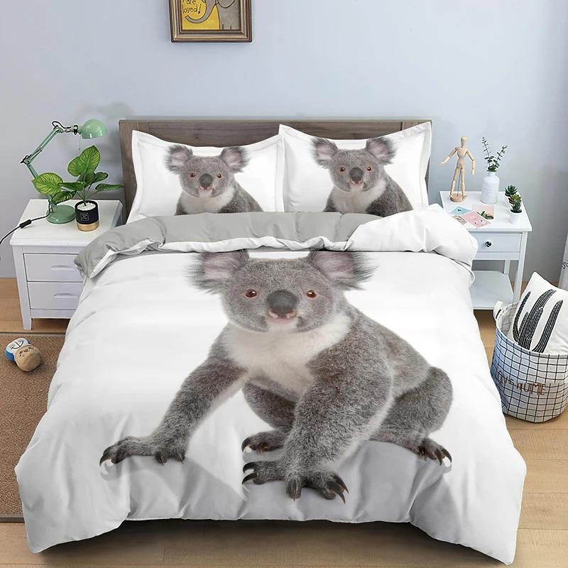 Cartoon Koala Bettbezug King Queen Liebliches Tier Bettwäsche-Set für Kinder Jugendliche Erwachsene Wildtiere Steppdeckenbezug mit Kissenbezug 2/3-teilig