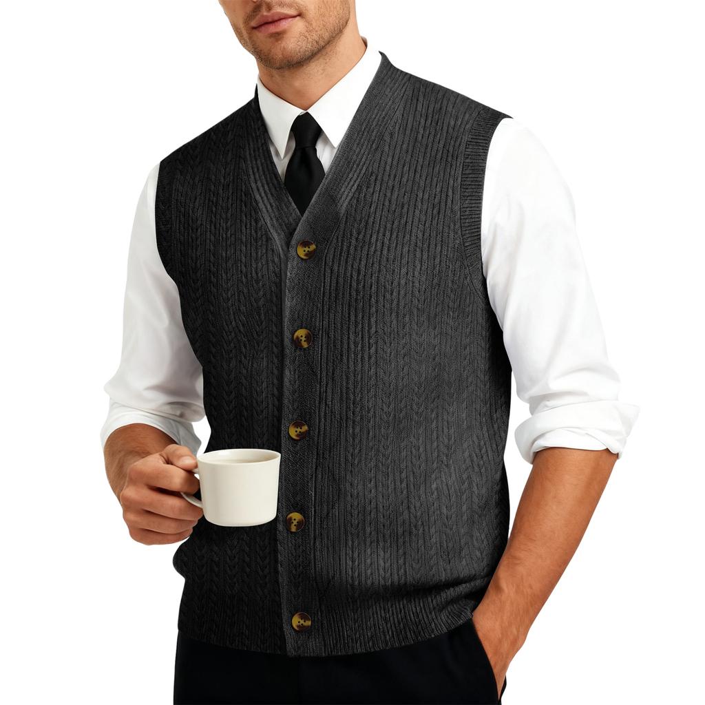 Herr V-ringad Ärmlös Stickad Koftaväst