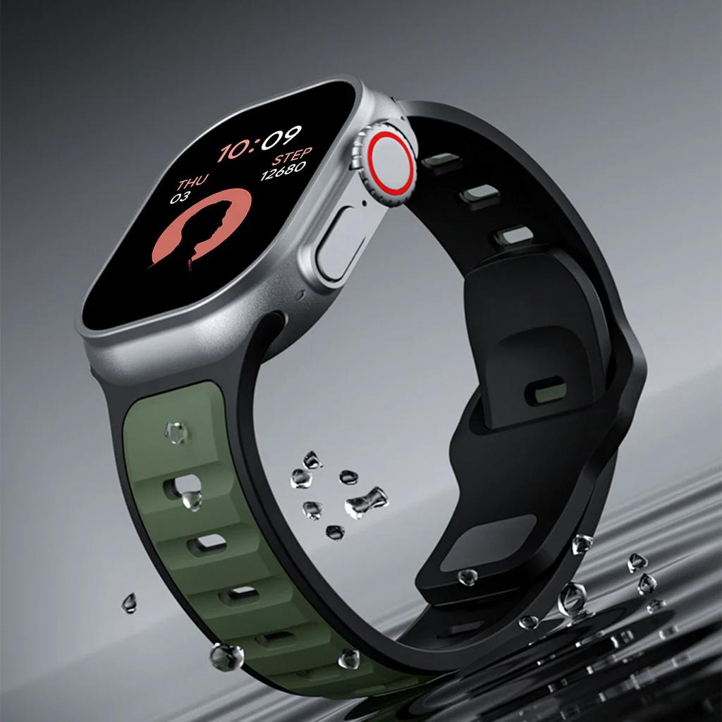 Silicone Strap for Apple Watch 49mm 46mm 45mm 44mm 42mm 41mm 40mm Men Sports Band for Iwatch Series 10 9 8 7 6 5 4 Se Ultra 1 2