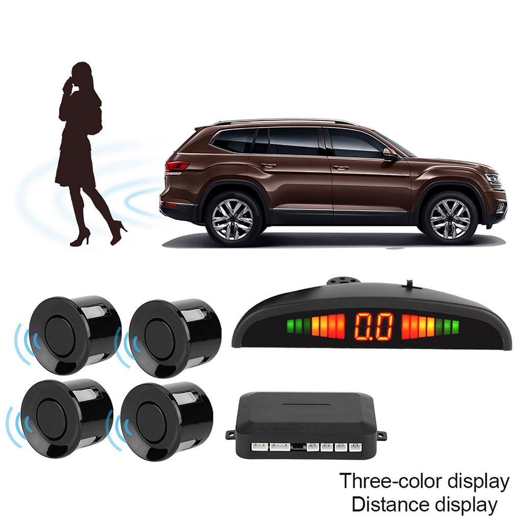 4 Parking Sensors Buzzer Car Reverse Backup Rear Radar LED System Sound Alarm Universal