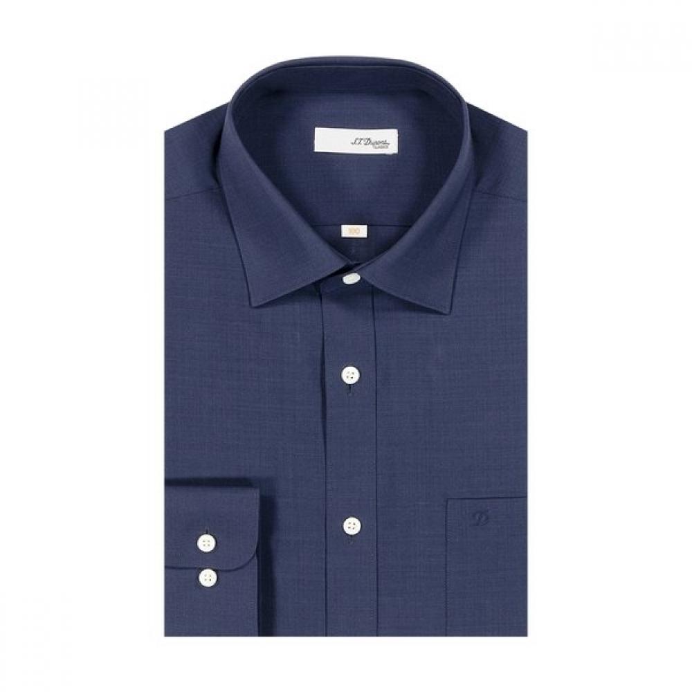 S.t. Dupont Wool Mix Navy Solid Regular Fit Long Sleeve Shirt Se4sm11ls133sny 105